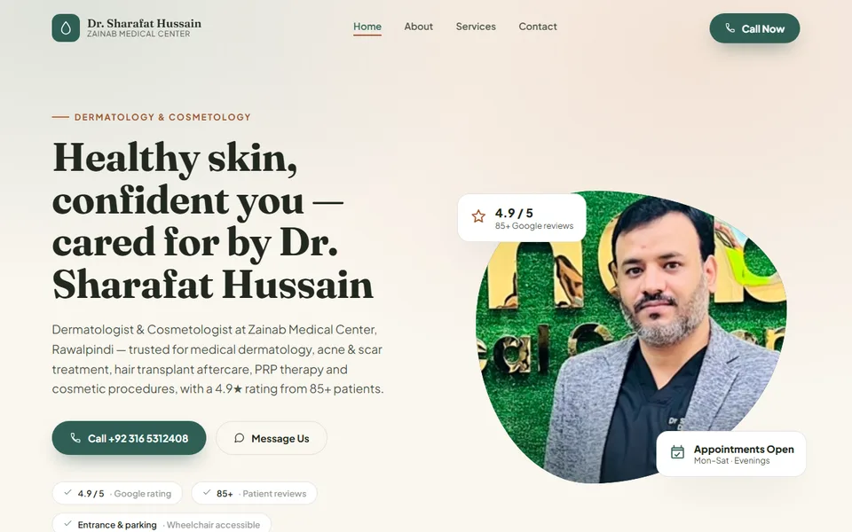 Dermatologist profile website home page