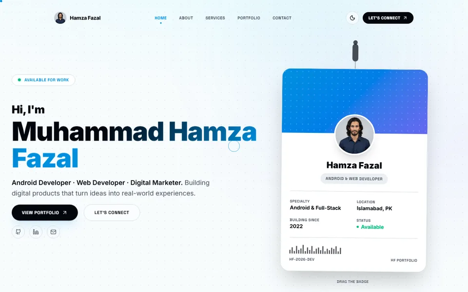 Hamza Fazal developer portfolio home page